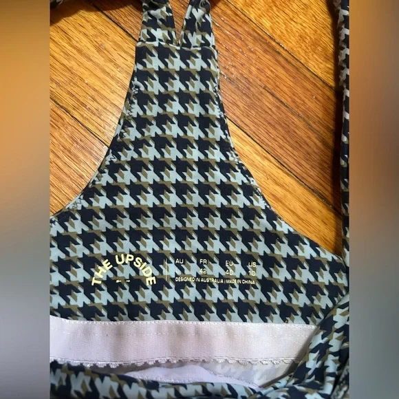 THE UPSIDE Houndstooth Margot Crop Top Check Green/Blue Sport US 10 Activewear - Picture 2 of 8